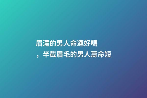 眉濃的男人命運好嗎，半截眉毛的男人壽命短-第1張-觀點-玄機派